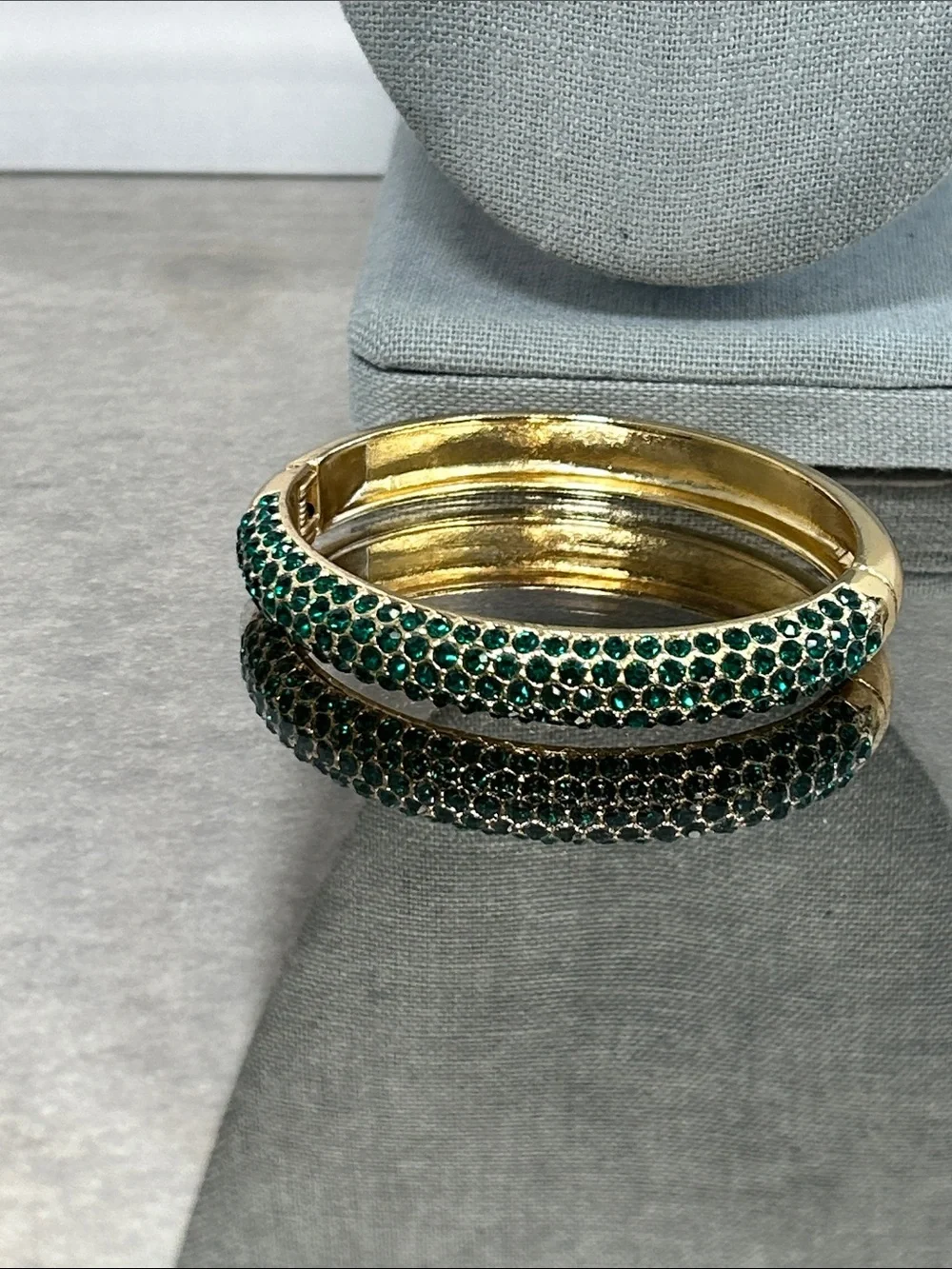Gold Bangle Bracelet with Emerald Green Crystals